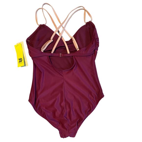 All in Motion Womens V-Neck One Piece Swimsuit Spaghetti Strap Size M Burgundy - Picture 3 of 3